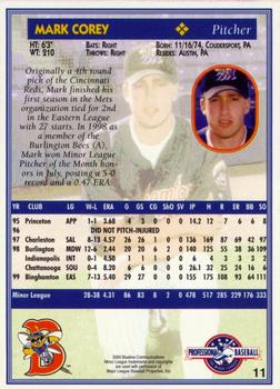 2000 Blueline Q-Cards Binghamton Mets #11 Mark Corey Back