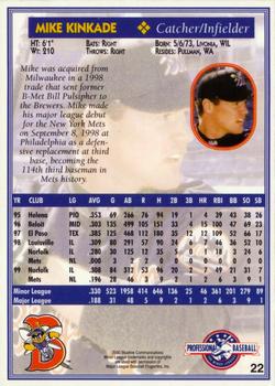 2000 Blueline Q-Cards Binghamton Mets #22 Mike Kinkade Back
