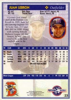 2000 Blueline Q-Cards Binghamton Mets #23 Juan LeBron Back