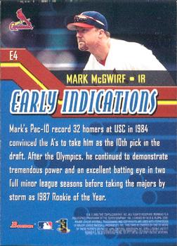 2000 Bowman - Early Indications #E4 Mark McGwire Back