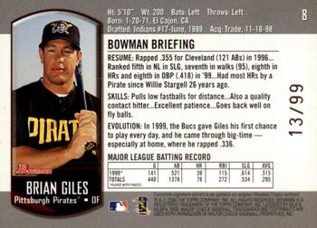 2000 Bowman - Gold #8 Brian Giles  Back