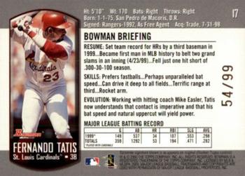 2000 Bowman - Gold #17 Fernando Tatis  Back