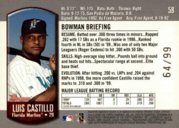 2000 Bowman - Gold #58 Luis Castillo  Back