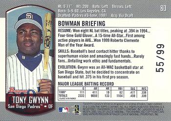 2000 Bowman - Gold #80 Tony Gwynn  Back