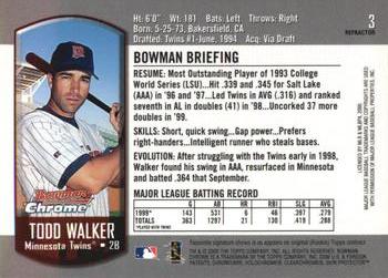 2000 Bowman Chrome - Refractors #3 Todd Walker  Back