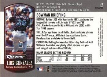 2000 Bowman Chrome - Refractors #12 Luis Gonzalez  Back