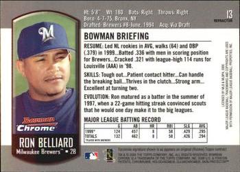 2000 Bowman Chrome - Refractors #13 Ron Belliard Back