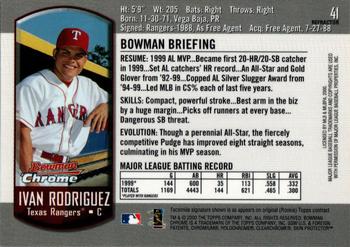 2000 Bowman Chrome - Refractors #41 Ivan Rodriguez  Back