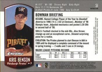 2000 Bowman Chrome - Refractors #51 Kris Benson  Back