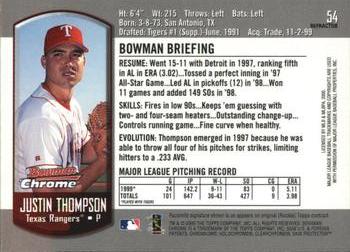 2000 Bowman Chrome - Refractors #54 Justin Thompson  Back