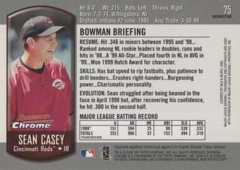 2000 Bowman Chrome - Refractors #75 Sean Casey  Back