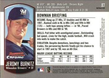 2000 Bowman Chrome - Refractors #87 Jeromy Burnitz  Back