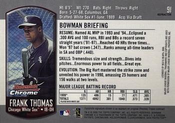 2000 Bowman Chrome - Refractors #91 Frank Thomas  Back