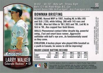 2000 Bowman Chrome - Refractors #96 Larry Walker  Back