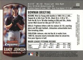 2000 Bowman Chrome - Refractors #100 Randy Johnson  Back
