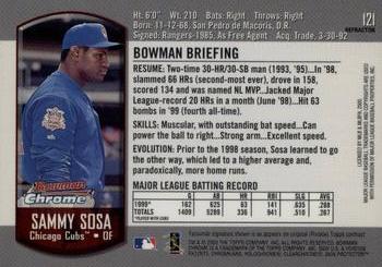 2000 Bowman Chrome - Refractors #121 Sammy Sosa  Back