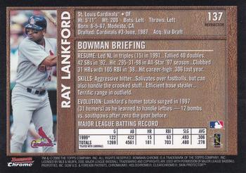 2000 Bowman Chrome - Retro/Future Refractors #137 Ray Lankford  Back