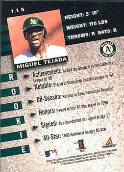 1998 Pinnacle Inside #115 Miguel Tejada Back