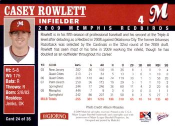 2009 MultiAd Memphis Redbirds #24 Casey Rowlett Back