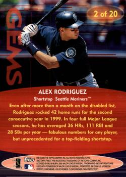 2000 Finest - Gems Oversize #2 Alex Rodriguez  Back