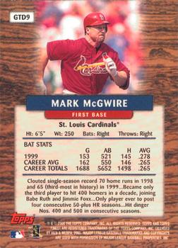 2000 Finest - Going the Distance #GTD9 Mark McGwire  Back