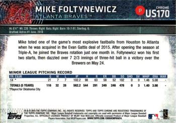 2015 Topps Chrome Update #US170 Mike Foltynewicz Back