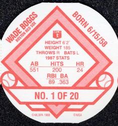 1988 Our Own Tea Discs #1 Wade Boggs Back