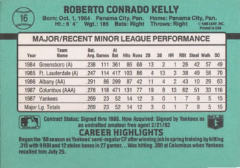 1988 Donruss The Rookies #16 Roberto Kelly Back
