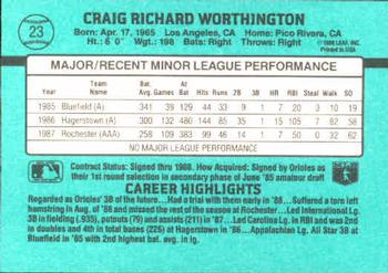 1988 Donruss The Rookies #23 Craig Worthington Back