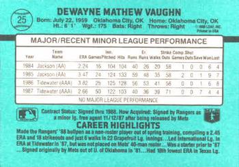 1988 Donruss The Rookies #25 DeWayne Vaughn Back
