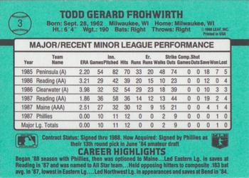 1988 Donruss The Rookies #3 Todd Frohwirth Back