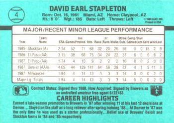 1988 Donruss The Rookies #4 Dave Stapleton Back