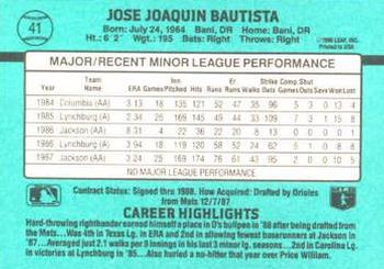 1988 Donruss The Rookies #41 Jose Bautista Back