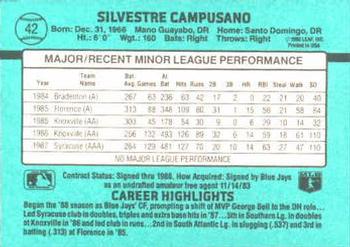 1988 Donruss The Rookies #42 Sil Campusano Back