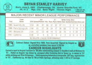 1988 Donruss The Rookies #53 Bryan Harvey Back