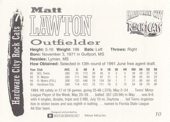 1995 Multi-Ad Hardware City Rock Cats #10 Matt Lawton Back