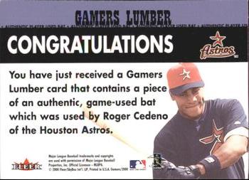 2000 Fleer Gamers - Gamers Lumber #NNO Roger Cedeno  Back