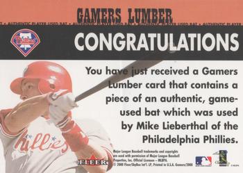2000 Fleer Gamers - Gamers Lumber #NNO Mike Lieberthal  Back