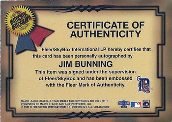 2000 Fleer Greats of the Game - Autographs #NNO Jim Bunning Back