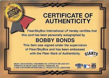 2000 Fleer Greats of the Game - Autographs #NNO Bobby Bonds Back