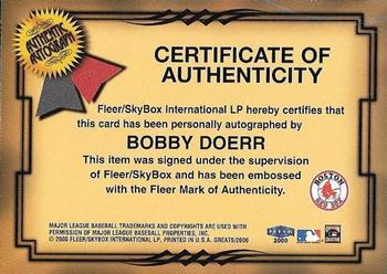 2000 Fleer Greats of the Game - Autographs #NNO Bobby Doerr Back