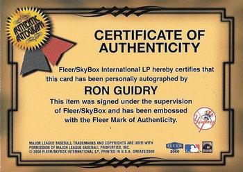 2000 Fleer Greats of the Game - Autographs #NNO Ron Guidry Back