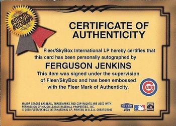 2000 Fleer Greats of the Game - Autographs #NNO Fergie Jenkins Back