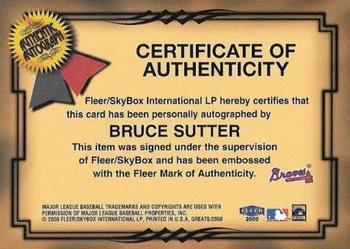 2000 Fleer Greats of the Game - Autographs #NNO Bruce Sutter Back