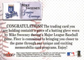 2000 Fleer Impact - Genuine Coverage Batting Gloves #NNO Mike Sweeney  Back