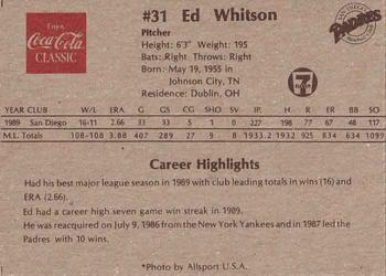 1990 Coca-Cola San Diego Padres #NNO Ed Whitson Back