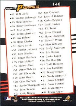 1998 Pinnacle Performers #148 Checklist: 1-84 Back