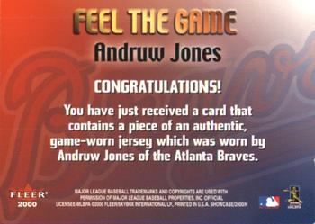 2000 Fleer Showcase - Feel the Game #NNO Andruw Jones  Back