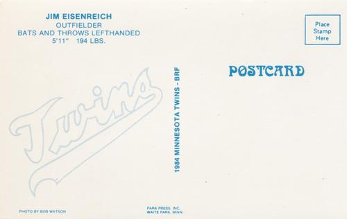 1984 Minnesota Twins Postcards #NNO Jim Eisenreich Back