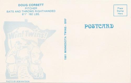 1981 Minnesota Twins Postcards #NNO Doug Corbett Back